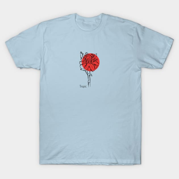 Tropical flower on red circle T-Shirt by Art by Taya 